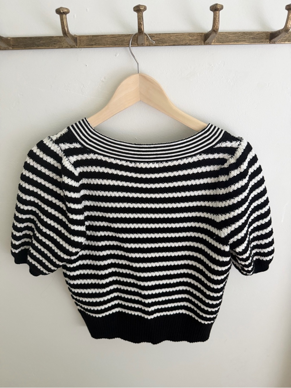 Anthropologie Black & White Striped V-Neck Tie-Front Sweater - Picture 6 of 7